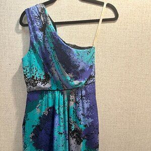 WOMEN'S ONE SHOULDER SHORT DRESS BLUE GREEN MULTICOLOR
